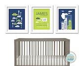 Boys Room Art Print- City Living Personalized- Set of 3 - 8.5X11 Inches, Play Room, Personalized Birth Announcement, Gift for Kids