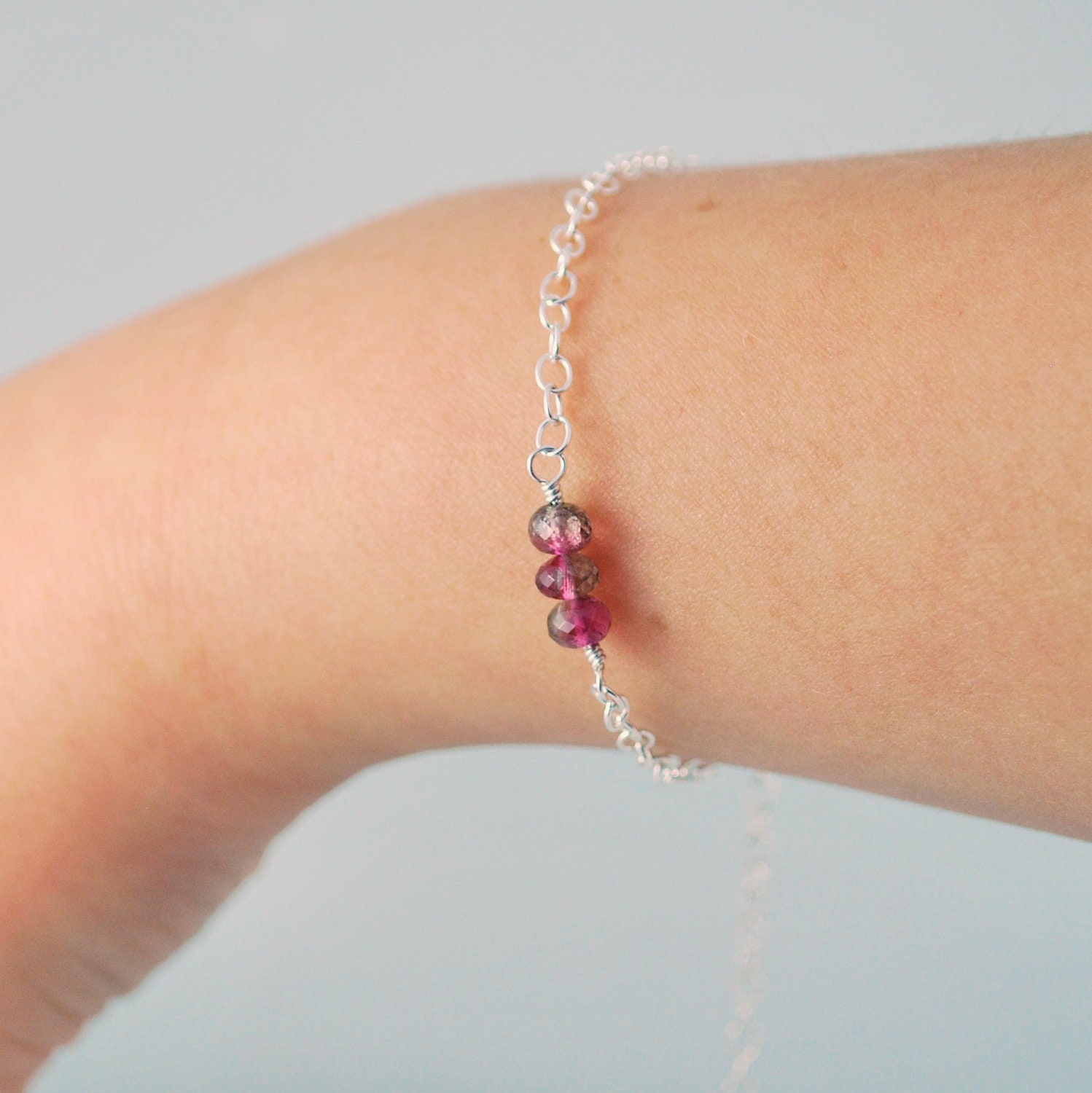 Genuine Watermelon Tourmaline Bracelet October Birthstone Child Children Girl Genuine AAA Gemstones Wire Wrapped Sterling Silver Jewelry