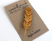 NEW - Wooden Feather Brooch