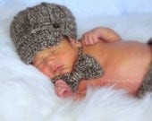 Baby BOY Hat Set - 3 Piece Newsboy Hat Bow Tie and Diaper Cover Set - PHOTO Prop - Made to ORDER - Newborn - Taupe Brown - Any Color