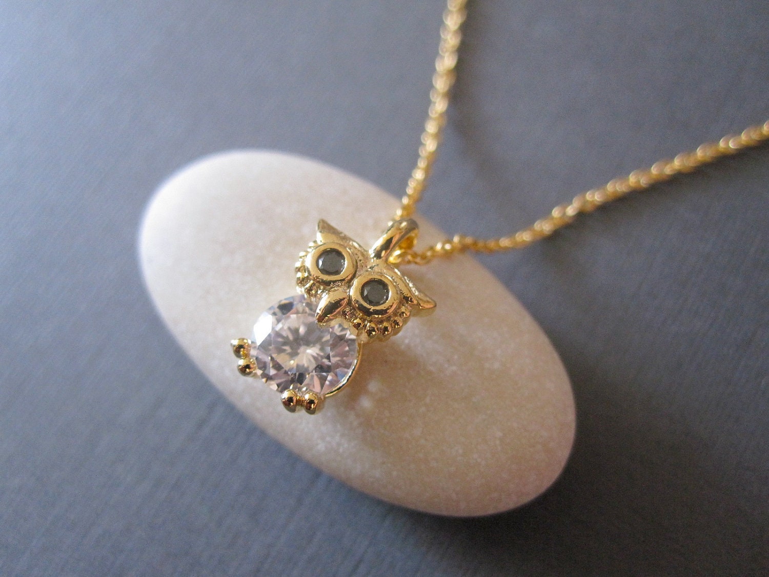 Sparkly Gold Owl Necklace