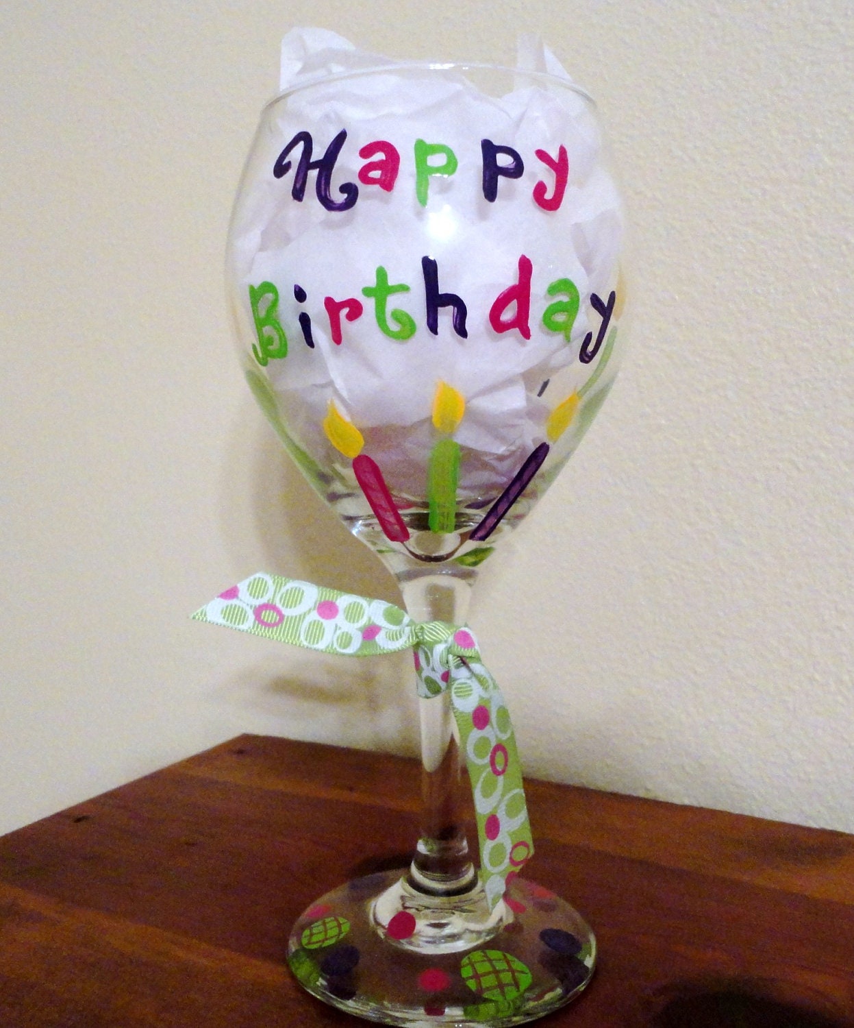 Happy Birthday wine glass handpainted