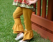 Mustard yellow goldenrod knit leggings with double ruffles sizes 12m - 8 girls