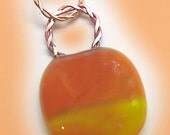 Pendant - Fused Glass  -  Orange on Green