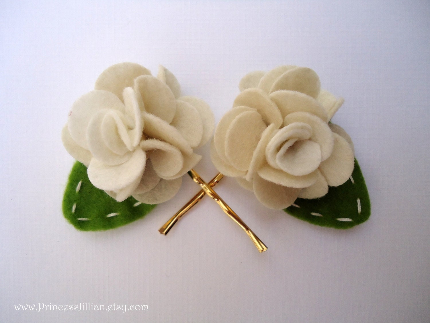 Felt bobby grips - Bridal Ecru white ruffle flowers TREASURY ITEM