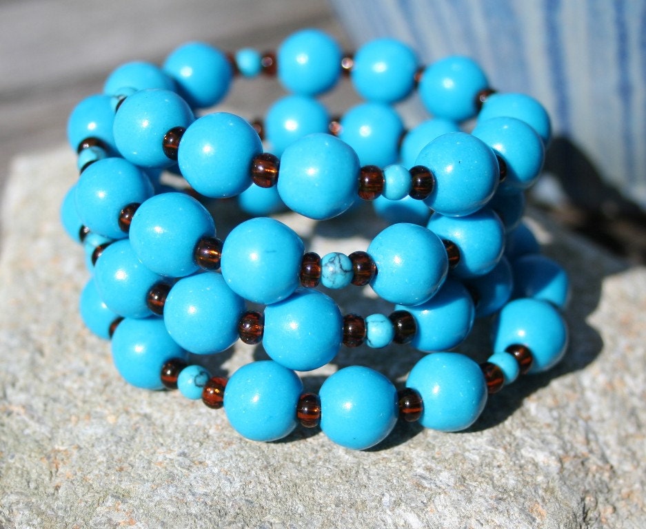 Turquoise Stone bead bracelet turguoise MEMORY band stainless steel