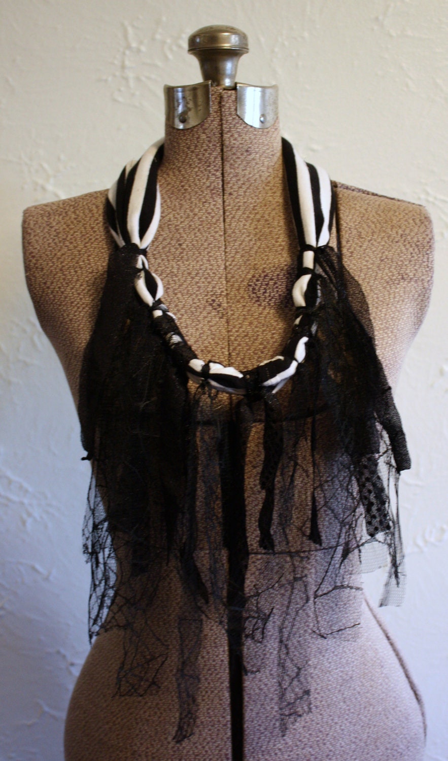 Striped Tattered Cowl Scarf Deathrock Punk Accessory