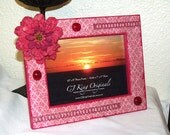 5x7 Wood Photo Frame - Cranberry Red Flower - hand painted and decorated