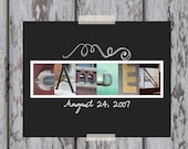 Child's Custom Personalized First Name Letter Art Print for Nursery, Playroom - 11 x 14" with Color Letter Photos and Swirls Flourish