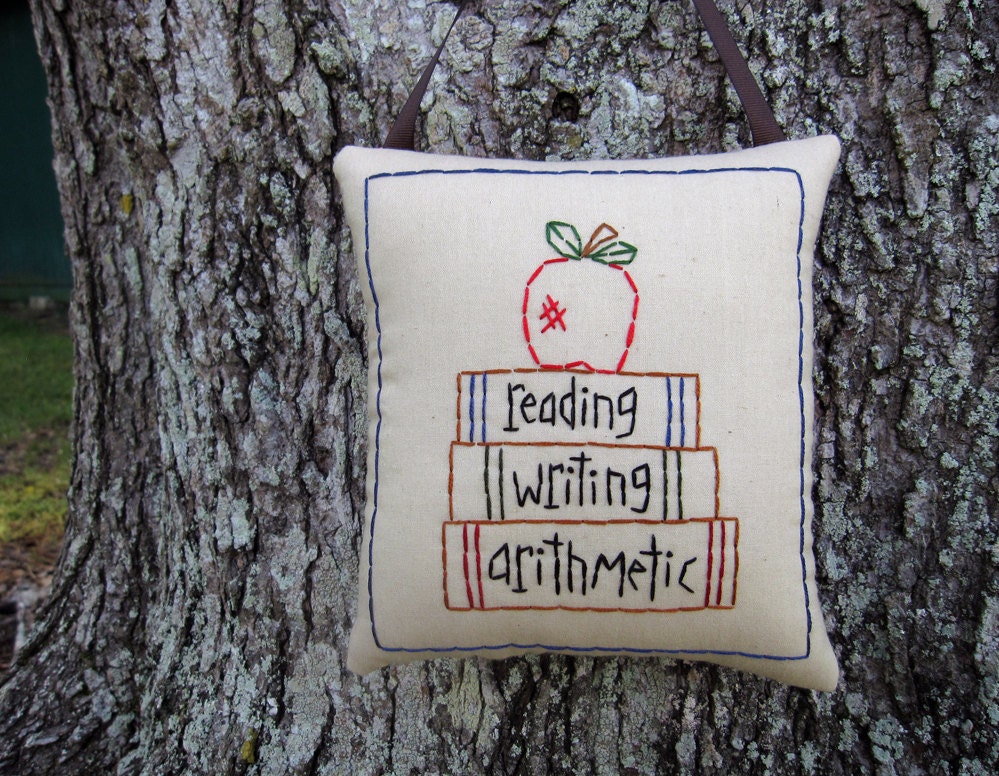 School TEACHER Gift - Primitive Embroidered Stitchery Door Hanger