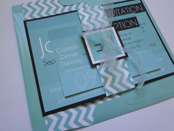 Modern Typography Wedding Invitation Suite in Tiffany Blue - Deposit Il_570xn