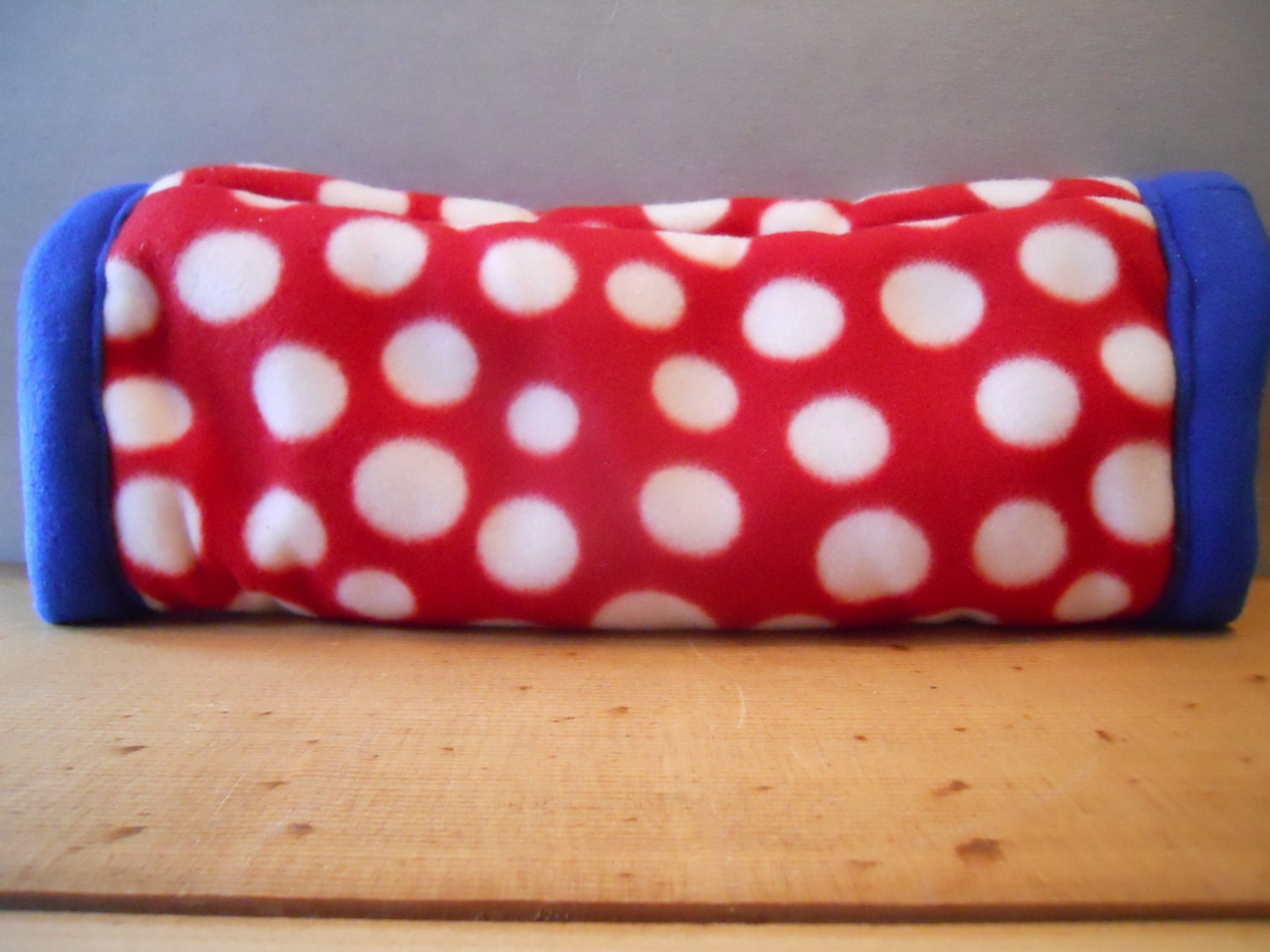 Guinea Pig or Small Pet Fleece Cuddle Tunnel in Blue and Red and White Polka Dots