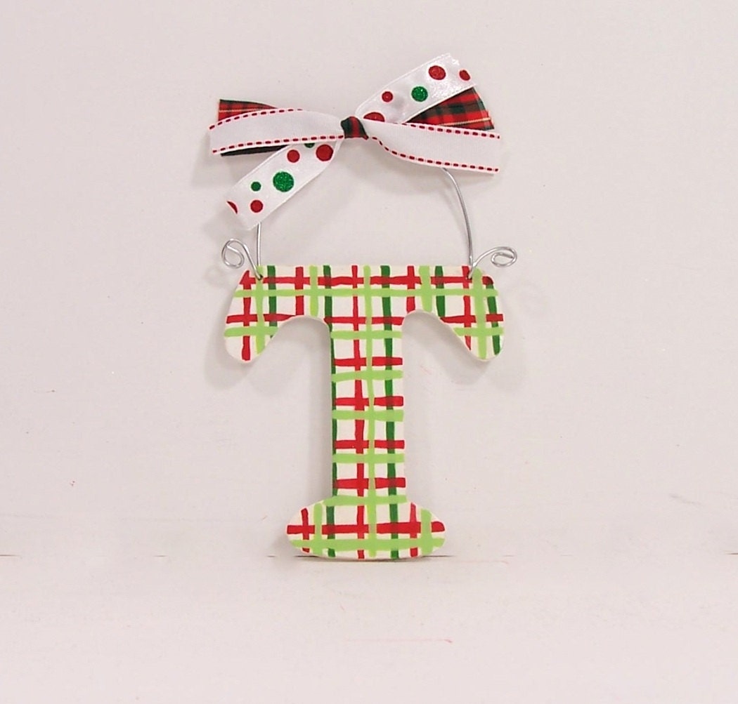 Plaid Christmas Ornament monogram letter initial holiday decoration