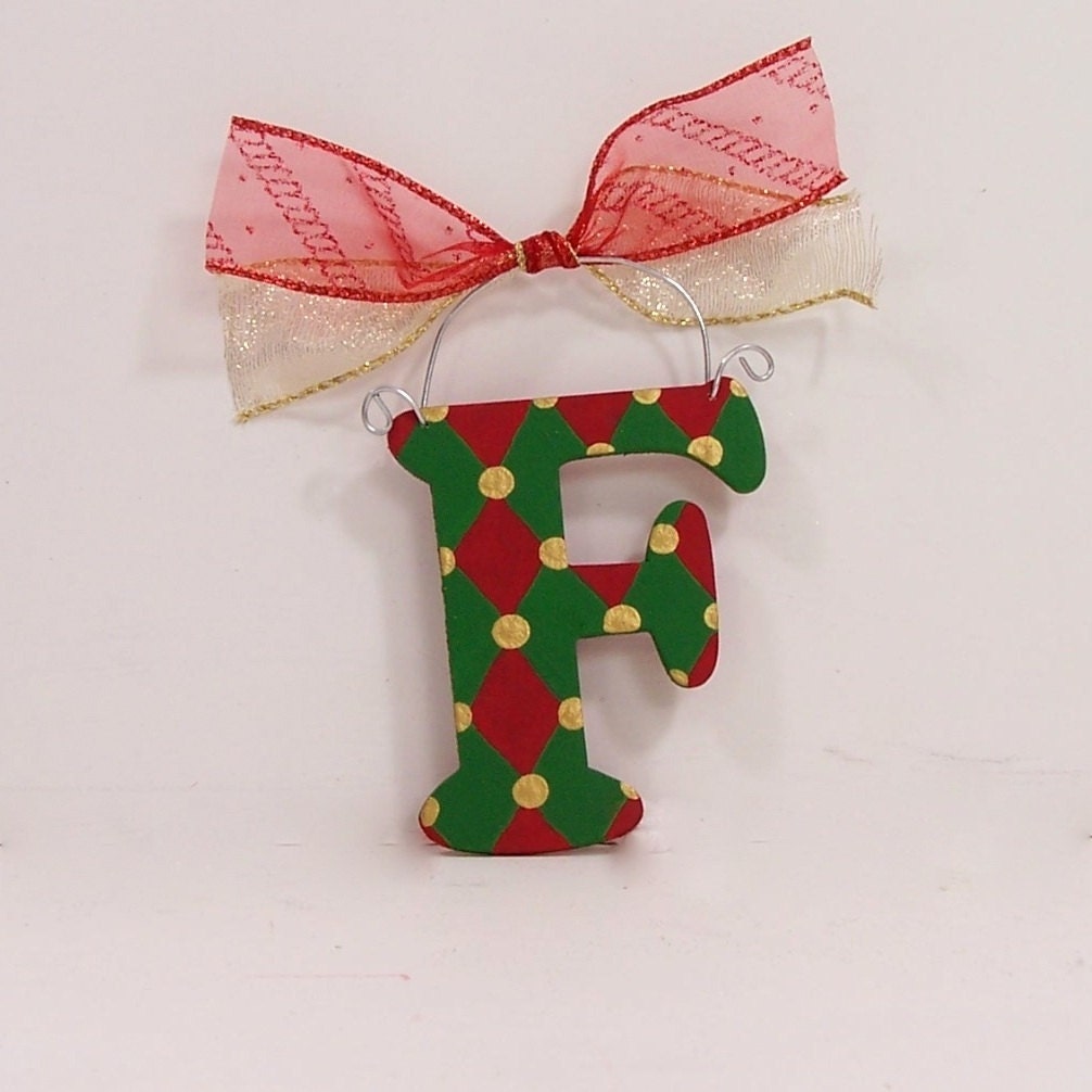 Christmas ornament harlequin letter initial holiday monogram personalized tree decoration