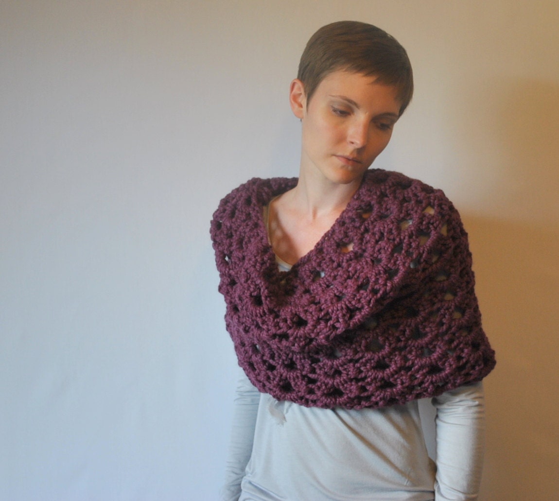 READY TO SHIP lacy chunky capelet hooded cowl - fig - the nadia