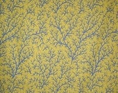 Periwinkle Blue on Yellow Tree Twigs Print Pure Cotton Fabric--One Yard