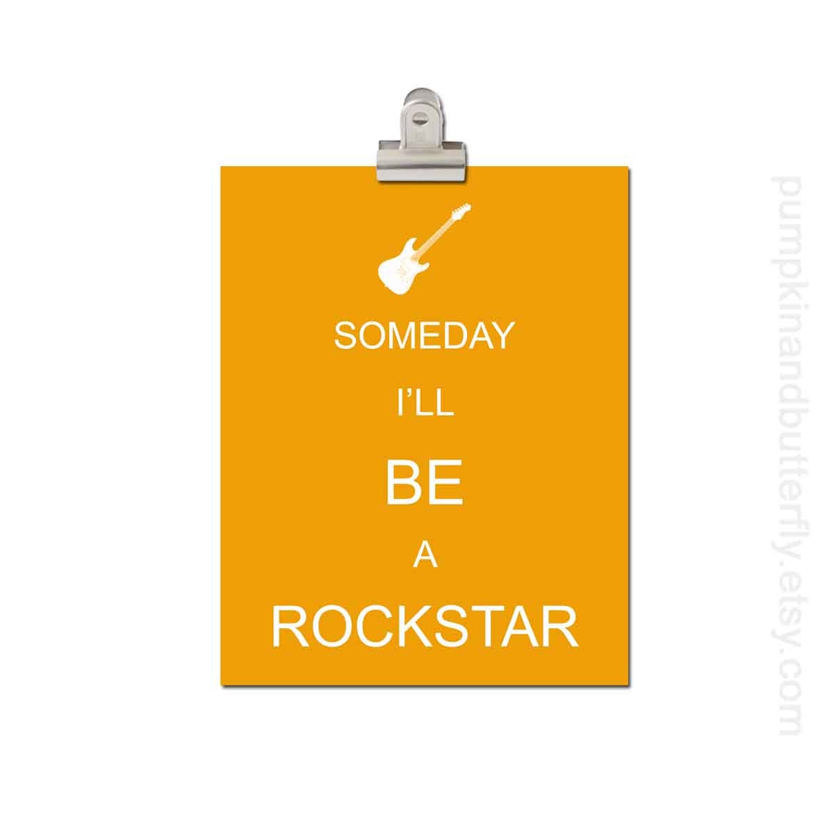 Kids Wall Art - Children's Art Print Poster, 8x10 Print, Brown, Unisex Print, Music, Guitar, Rocker, Someday I'll be a Rockstar