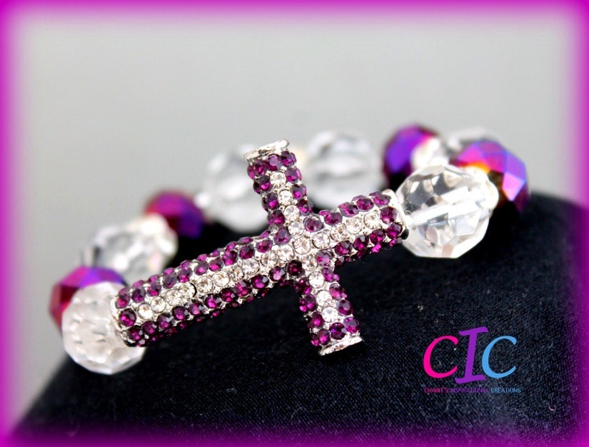 Purple Sideways Cross Faith Bracelet