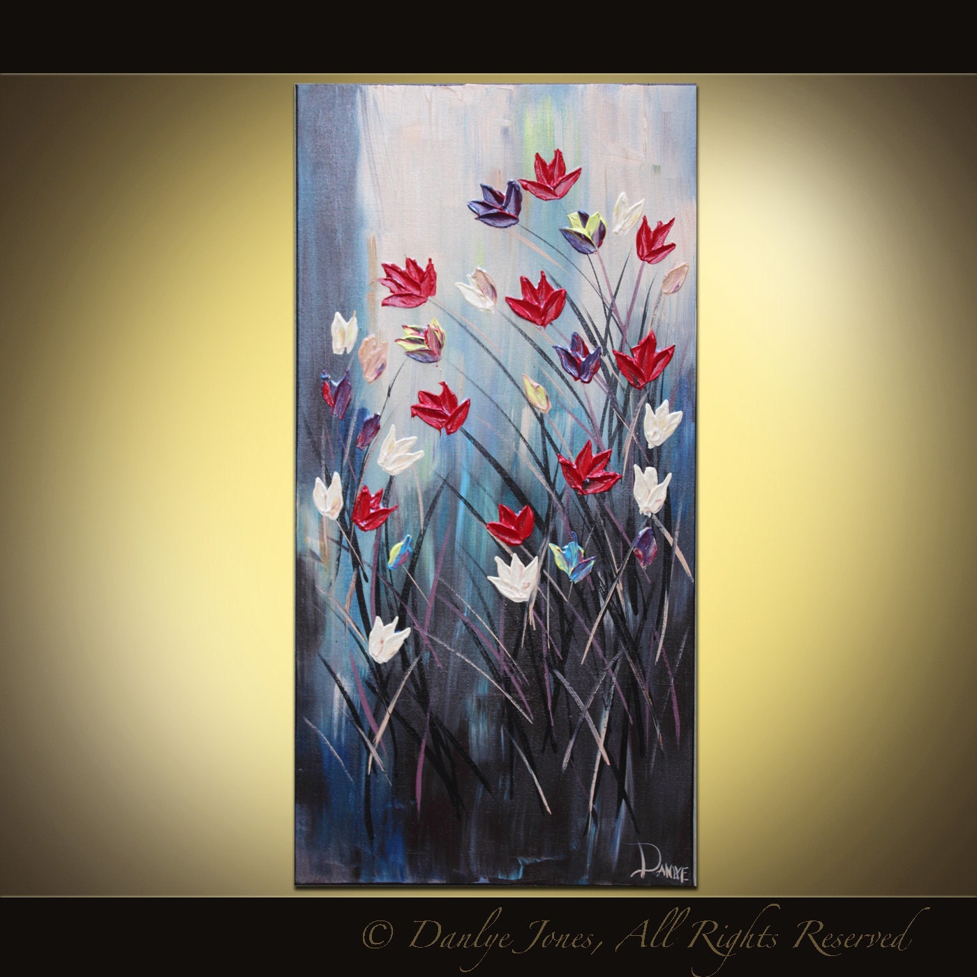 Abstract Red Flower Painting on canvas Modern Art Entryway 18 x 36