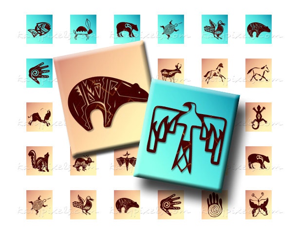 Native American Symbols Scrabble Size Digital Collage Sheet - Buy 3 Get 1 Free