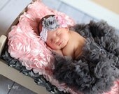 Baby Flower Headband - Newborn Headband - Photo Prop -Vintage Pink and Gray Shabby Flower Headband