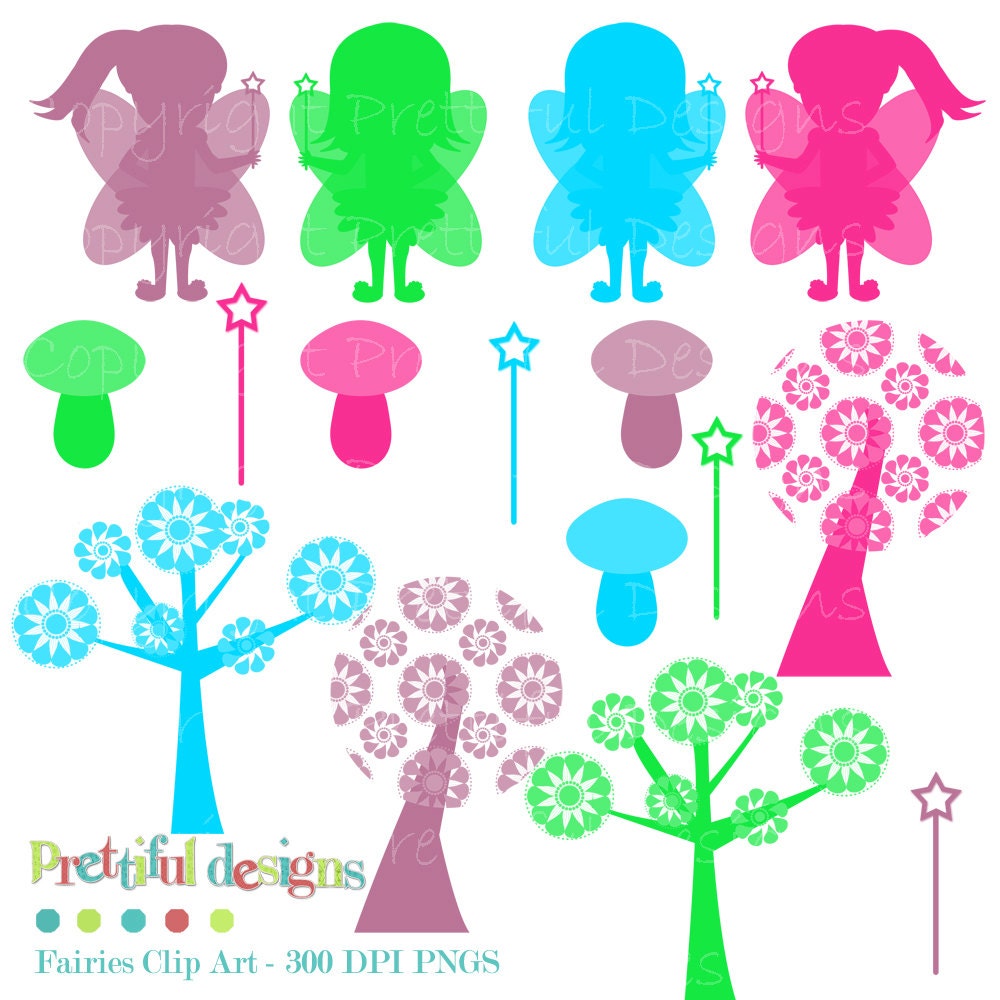 50% OFF SALE Fairy Silhouette Clip Art Bright Colors Commercial Use (169) Il_570xn