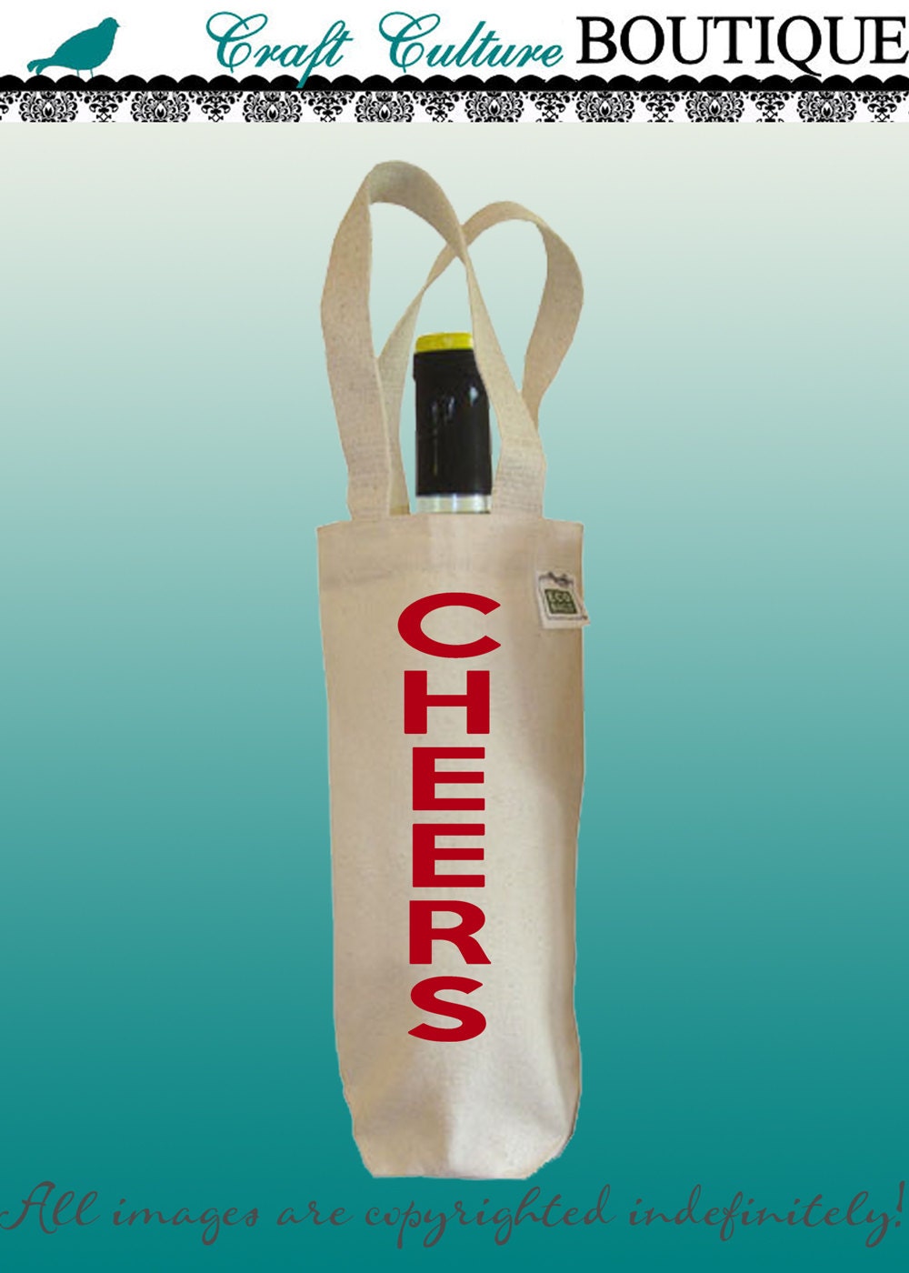 Canvas Wine Tote Bag-CHEERS-Wine Bag-Gift Bag-Recycled Cotton Wine Bag-Wine Typogrpaphy-Holiday-Christmas