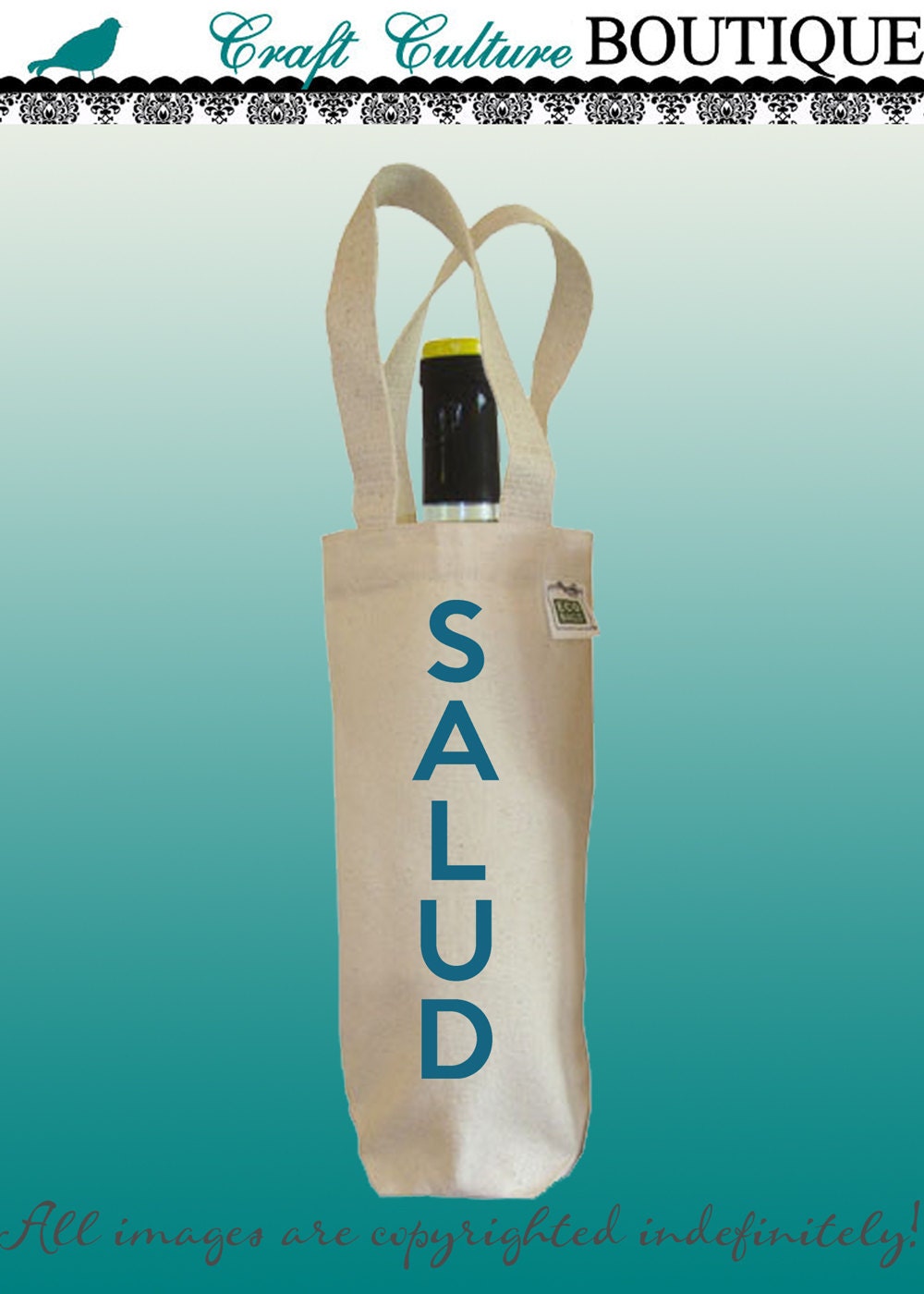 Canvas Wine Tote Bag-SALUD-Wine Bag-Gift Bag-Recycled Cotton Wine Bag-Wine Typogrpaphy-Holiday-Christmas