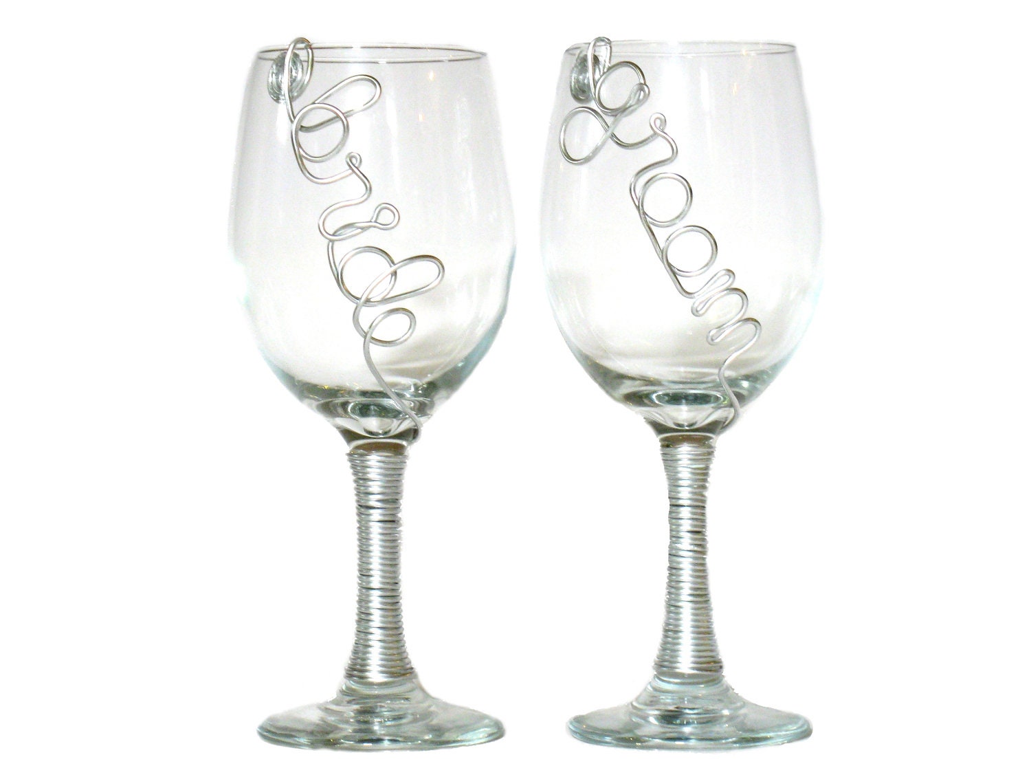 Wedding Wine Glasses, Bride & Groom Wired Large Toasting Glasses
