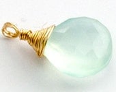 Chalcedony Pendant Gold Wire Wrapped Pendant Necklace