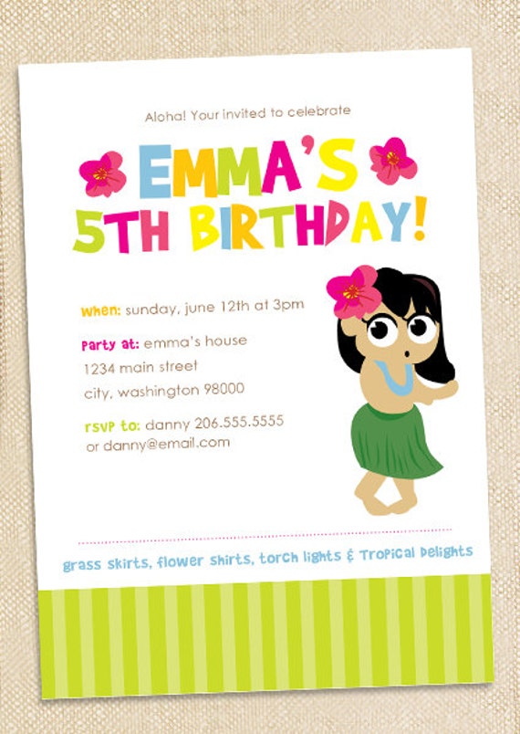 Hawaiian Luau Birthday invitations - set of 15 Il_570xn