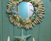 Seashell Driftwood Mirror Beach House Wall Decor - Tidepool Blue