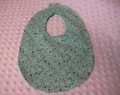 Baby/Toddler/Childrens Bibs Aqua Turquoise with Brown and Off White Polka Dots
