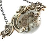 Steampunk Necklace Silver Hovercraft 1 in Silver over Brass Filigree with Gears and Watch Parts by Dr Brassy Steampunk