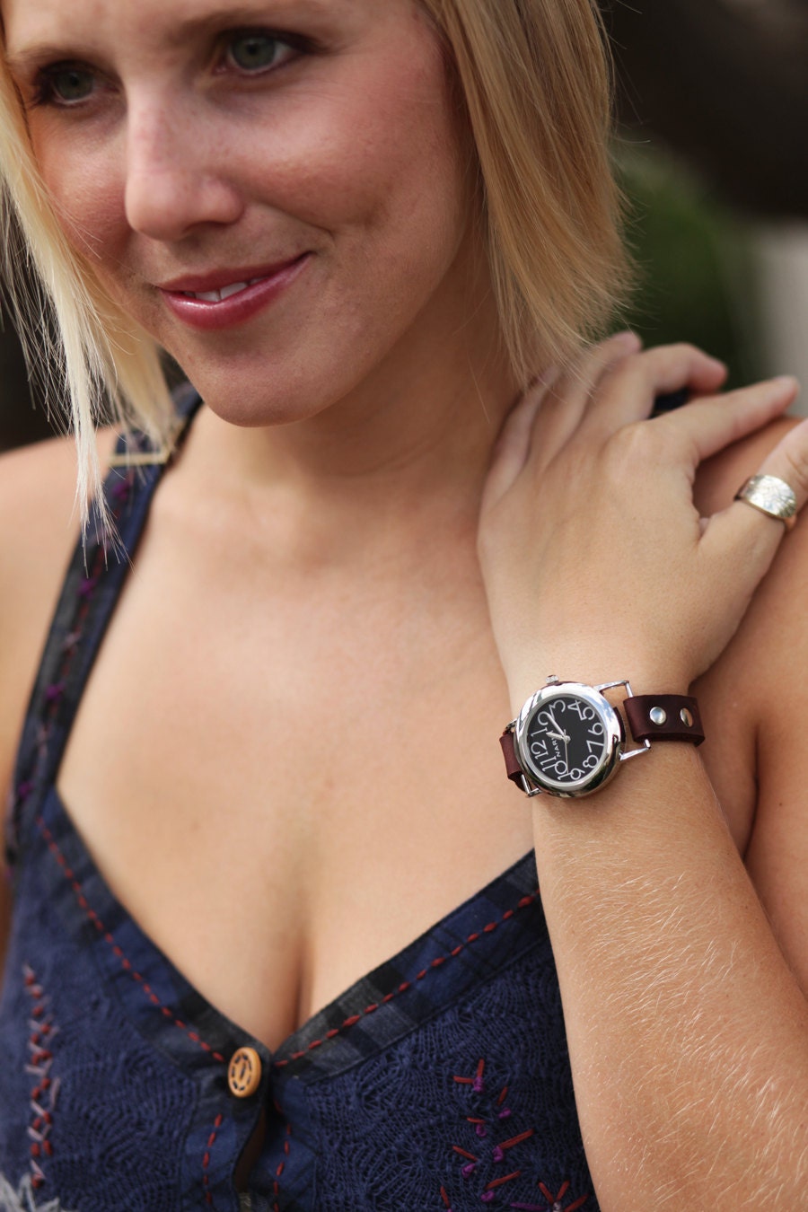 Simply Sweet Black Watch Face with Brown Recycled Leather Band