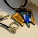 Modern Art Dichroic Gold and Rainbow Fused Glass Pendant Necklace