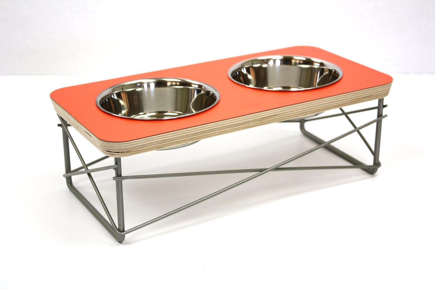 Cat / Dog Feeder Bowl Holder - Modern and Elevated in Orange