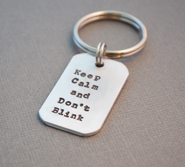 Dr Who Don't Blink Hand Stamped Keychain by The Copper Fox