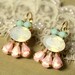 Crystal aqua mint opal pink earring - 14k plated gold  earrings real swarovski opal and mint aqua  pink rhinestones .