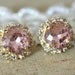 Crystal stud big vintage pink earring - 14k plated gold post earrings real swarovski rhinestones .