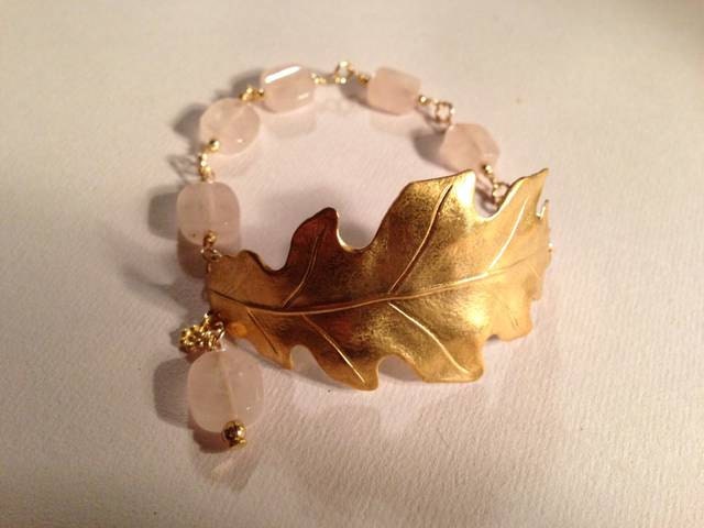 Pink Bracelet Rose Quartz Jewelry Gold Jewellery Cuff Leaf Flower Charm Wire Wrapped Gemstone Fashion Hipster Handmade Everyday