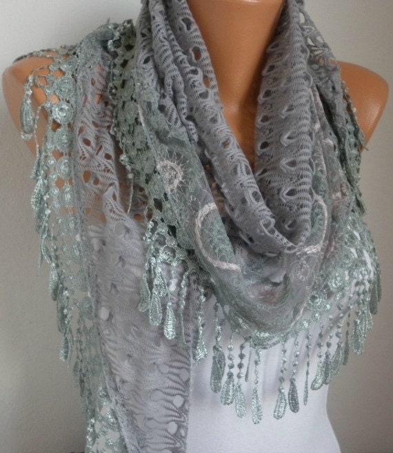 Lace Scarf -  scarf shawl -  - Silvery - Free scarf - Gray - fatwoman