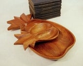Monkey Pod Pineapple serving trays- set of two- Made in the Philippines- circa 60s 70s