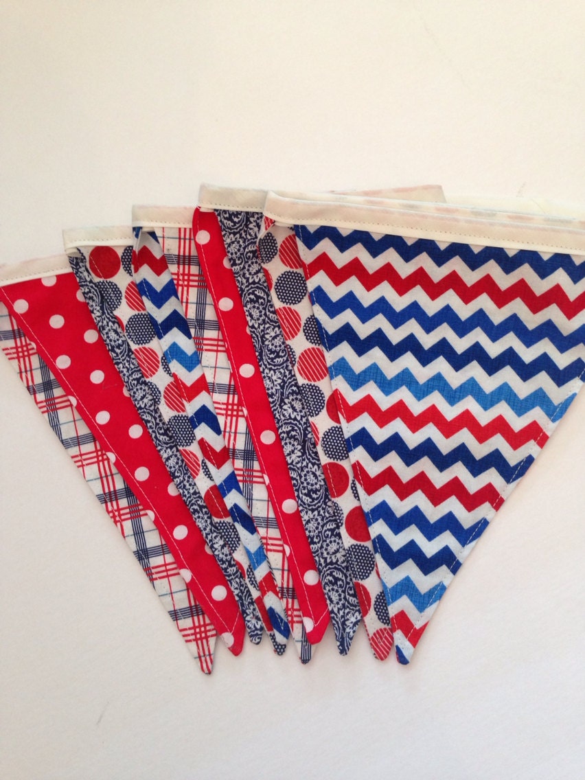 4th of July Bunting Banner- IN STOCK - Ships Next Day - Red White and Blue Fabric Garland Party Bunting Banner