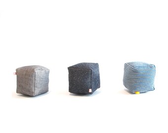 3 Small Dog Soft Toys  GPD Denim Cubes with Squeaker Inside