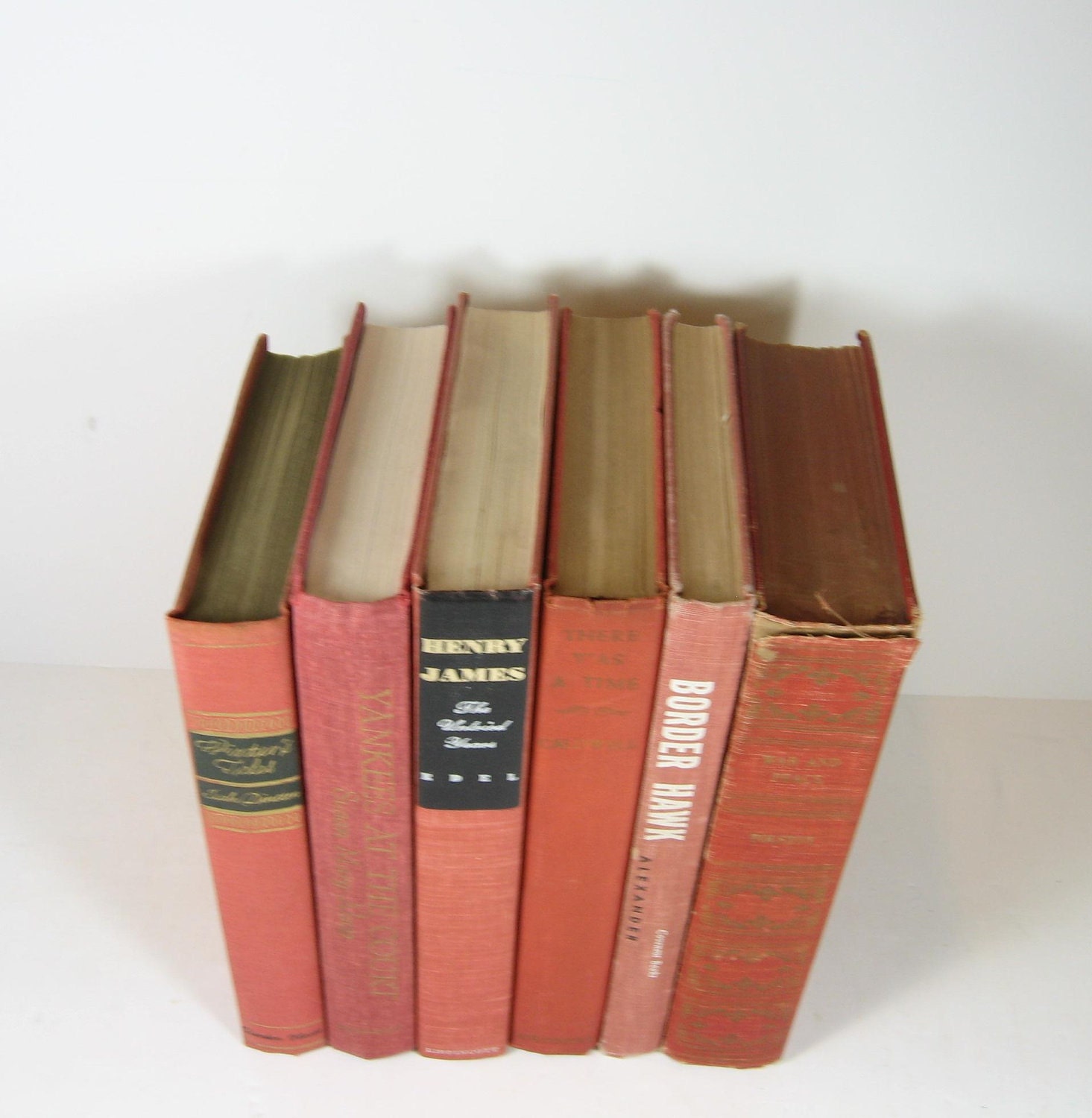 Salmon Peach Decorative Books, Vintage Photo Props, Vintage Wedding Decor