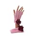 Knitted gloves hipster fingerless gloves retro chic mitts baby pink cotton with burgundy satin ribbon rose