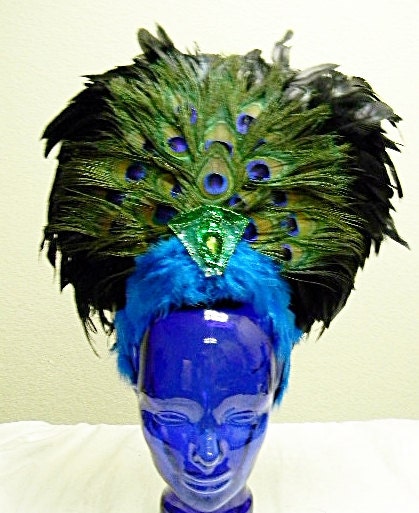 Peacock Feather Headdress Egyptian Cleopatra Las Vegas Showgirl  Headpiece 20by19"