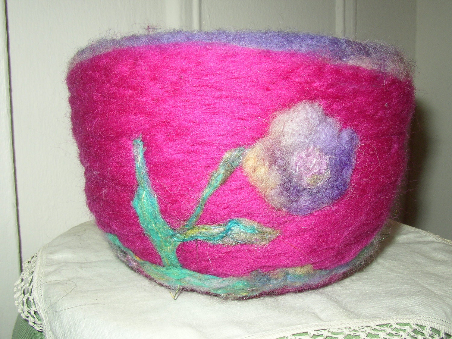 summer flowers, a needle felted wool bowl
