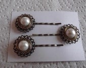 Handmade Filigree Bobby Pins Vintage Look Gold Pearl Craft Buttons 3